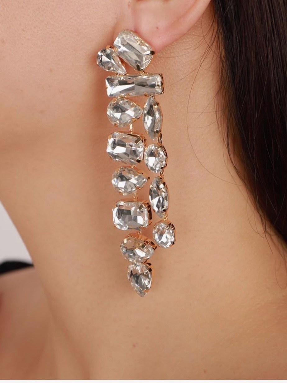 Crystal Drop Statement Earrings  Clear Crystal